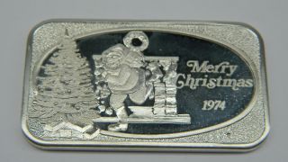 Vintage 1974 Merry Christmas Santa Down The Chimney 1oz.  999 Fine Silver Ag122 photo