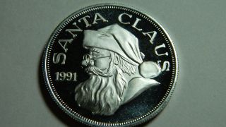 1991 Santa Clause Christmas Collectible.  999 Fine Silver 1oz Round Ag - 86 photo