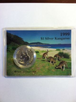 1999 1oz.  999 Pure Silver $1 Kangaroo Frosted Uncirculated Carded Coin photo