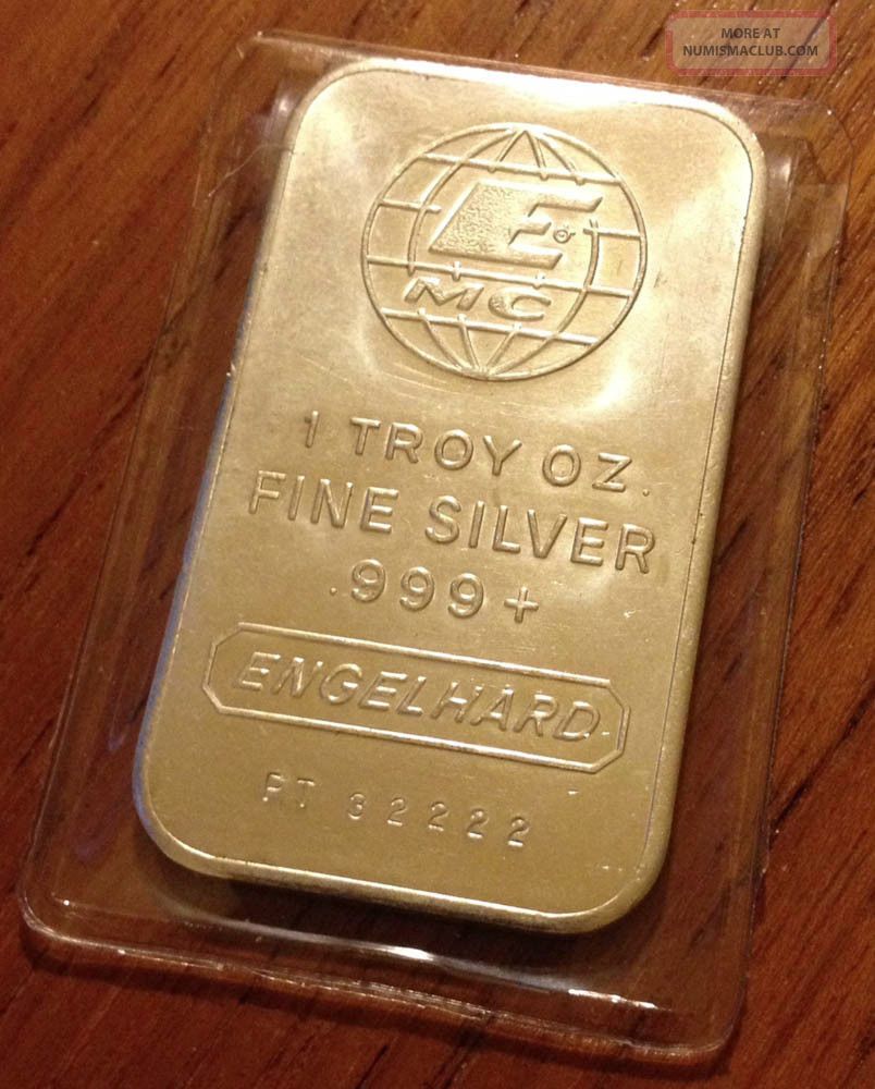 1 Troy Ounce Oz Engelhard. 999 Fine Silver Bar