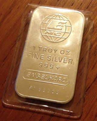 1 Troy Ounce Oz Engelhard.  999 Fine Silver Bar photo
