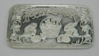 Happy Easter Bunnies With Basket 1oz.  999 Fine Silver Ag131 photo