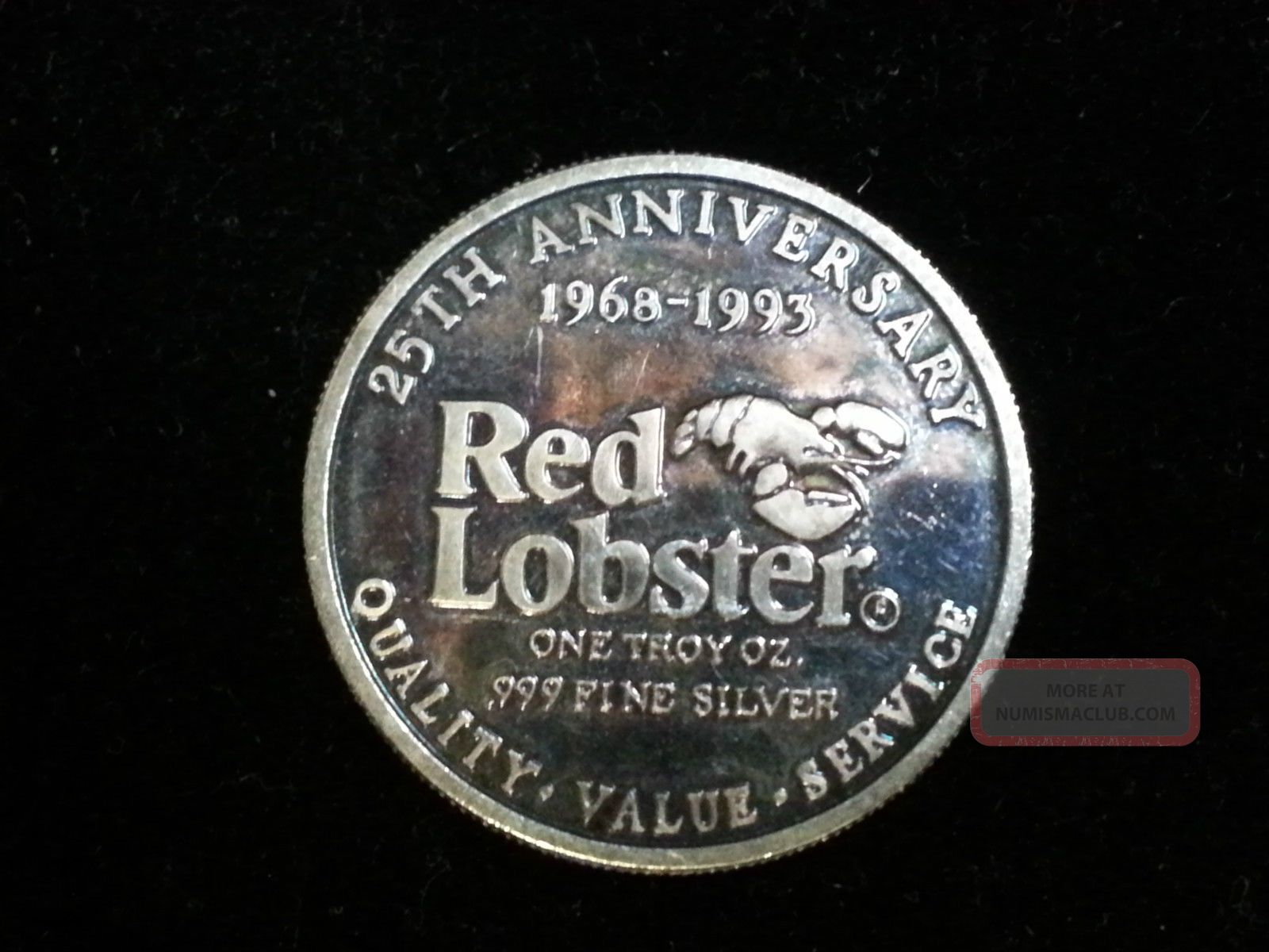 Beautifully Toned 1993 Bill Darden Founder " Red Lobster " 1oz Silver