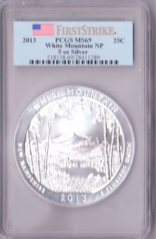 2013 Atb White Mountain Silver (5 Oz) 25c - Pcgs Ms69 - First Strike photo