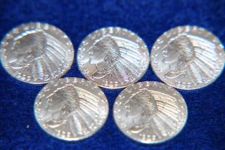 (1 Coin) 1/10 Oz.  999 Pure Silver Coin Round Incuse Indian Fractional Bullion photo