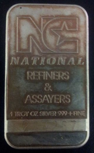 Silver Art Bar 1 Oz.  999+ Fine Silver National Commercial Refiners 1986 Rare photo