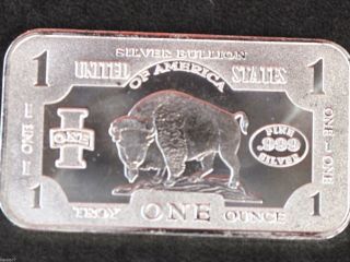 Buffalo Bison.  999 Silver Art Bar 1 Troy Oz.  D5232 photo