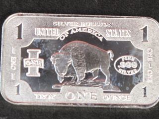 Buffalo Bison Silver Art Bar 1 Troy Oz. .  999 D5233 photo