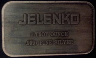 Silver Art Bar 1 Oz.  999+ Fine Silver Jelenko 1985 Rare Collectble Vintage photo