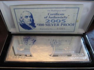 2005 Silver Bar ($100 Bill),  4 Ounces Of Pure Silver photo