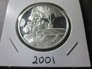 1 Troy Oz Ounce.  999 Fine Silver 2001 Happy Birthday Clown With Cake & Balloons photo