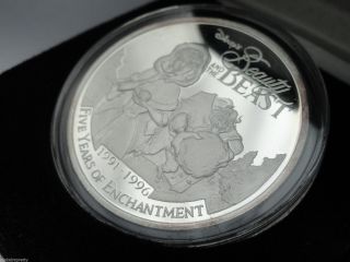 Beauty And The Beast Walt Disney 1 Oz Proof Like.  999 Silver Coin With Coin Box photo
