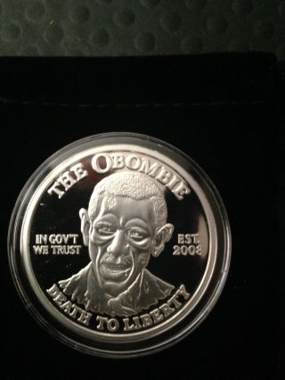 Obombie 1 Oz Silver Coin - Zombie Obama.  999 Silver Round Proof W/coa photo