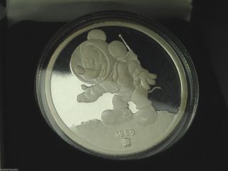 Astronaut Mickey Mouse Walt Disney 1 Oz.  999 Pure Silver Coin & Coin Box C480 photo