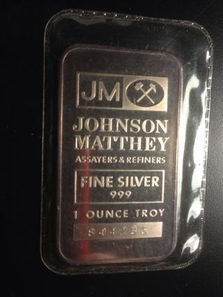 Johnson Matthey 1troy Ounce.  999 Fine Silver Bar photo
