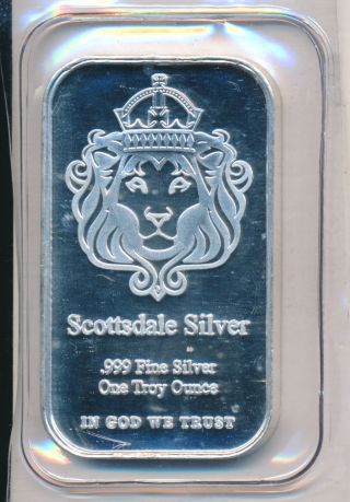 Scottsdale One Troy Ounce Silver Bar - 999 Fine Silver photo