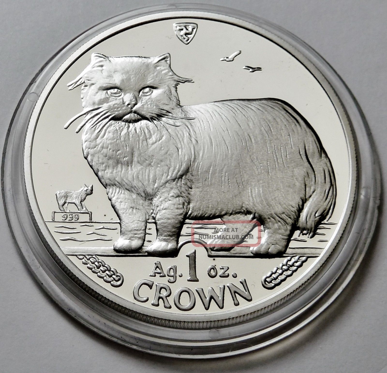 Isle Of Man 1989 Persian Crown Cat 1 Troy Oz. 999 Silver Proof Coin Pobjoy