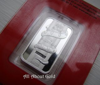 Solid Silver Bar 10 Grams Pamp Suisse Year Of Snake China.  999 Assay Card Bu photo
