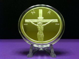 Silver Shield Jesus Christ ' Crucifixion ' (1) 5 Troy Oz.  999 Ag Proof Round 176 photo