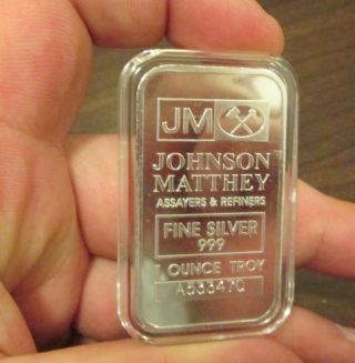 1 Oz Johnson Matthey Jm Pure Silver.  999 Bullion Bar W Serial In Airtite photo