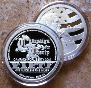 1oz. .  999 Fine Proof Silver Ron Paul Campaign For Liberty Coin Round Medallion photo