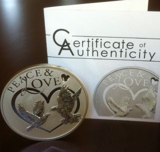 Silver Coin 2012 Peace & Love W/doves &heart Mother Day/wedding/anniversary Gift photo