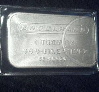 Old 1oz.  999 Fine Silver Engelhard Silver Bar - Serial Numbered photo