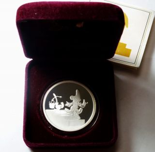 Disney Mickey Fantasia 1 Troy Oz.  999 Fine Silver Coin Rarities Case photo