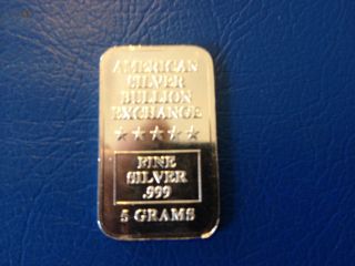 American Silver Bullion Exchange 5 Gram Silver Bullion Bar.  999 Fine Silver Rare photo