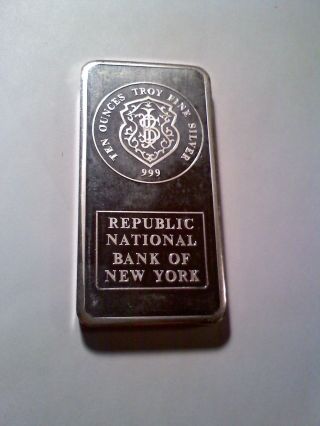 Johnson Matthey Republic National Bank 10 Oz.  Silver Bar photo