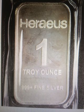 1 Oz Heraeus Silver Bar.  999 Fine photo