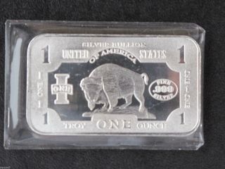 Bison Buffalo.  999 Silver Art Bar 1 Troy Oz.  D5231 photo