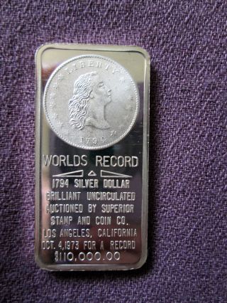World ' S Record Coin Rare 1,  000 Minted 1 Troy Oz. .  999 Fine Silver Art Bar Ed photo