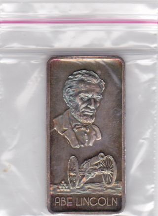 Abe Lincoln,  Our Greatest Americans 1974 Silver Bar,  Great Toning,  One Troy Oz photo