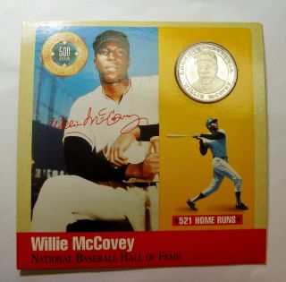 Willie Mccovey National Baseball Hall Fame.  999 Silver Proof Coin Carded, photo