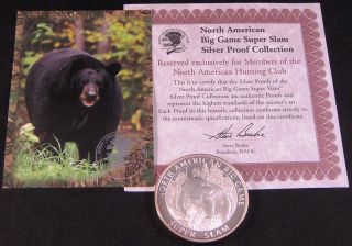 Black Bear.  999 Proof Silver Round North American Big Game Slam & Card photo
