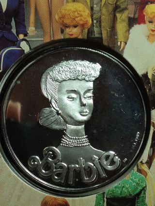 Barbie 30th Anniversary 1 Troy Oz.  999 Fine Silver Coin Round 1959 - 1989 Scarce photo