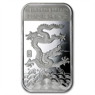 2012 1oz Lunar Year Of The Dragon.  999 Silver Bar photo