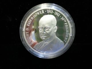Dwight D Eisenhower 34th President.  999 Silver Coin Round Slg53 photo