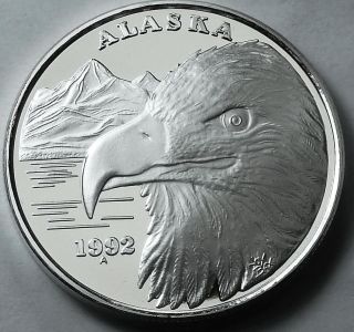 Alaska Official State 1992 Eagle 1 Troy Oz.  999 Fine Silver Coin Round photo