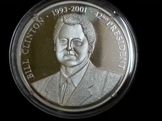 Bill Clinton 42nd President.  999 Silver Coin Round Slg158 photo