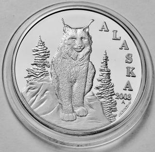 Alaska 2003 Lynx Proof Official State 1 Oz Troy.  999 Silver Coin Case photo