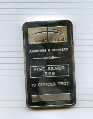 1x 10 Troy Ounce.  999 Fine Silver Bar - Ntr Metals 2 photo