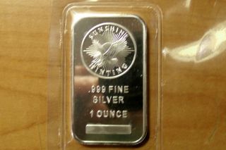 1 Oz Sunshine Silver Bar,  Mintmark Si™ Security Feature.  999 Fine Silver Bullion photo