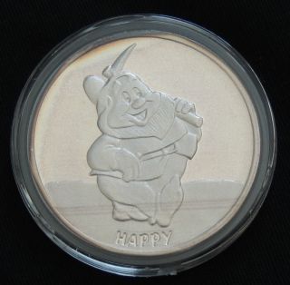 Disney ' S Snow White Happy 50th Anniversary 1 Troy Oz Silver Round Coin.  999 Fine photo