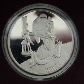 Disney ' S Snow White Dopey 50th Anniversary 1 Troy Oz Silver Round Coin.  999 Fine photo