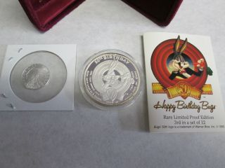 50th Anniversary Of Bugs Bunny 1 Troy Ounce.  999 Fine Silver Round Proof photo