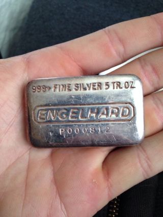 5 Oz Engelhard Silver Bar.  999 Fine photo