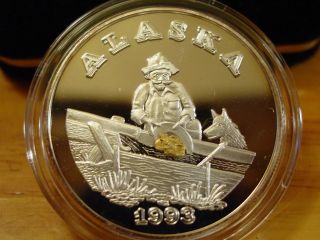 Rare Alaska Third Year 1993 Gold Panner Medallion 999 Silver Proof Troy Oz photo