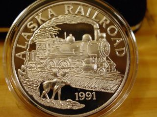 Very Rare Alaska 1991 Alaska Railroad Medallion 999 Fine Silver 1 Troy Oz photo